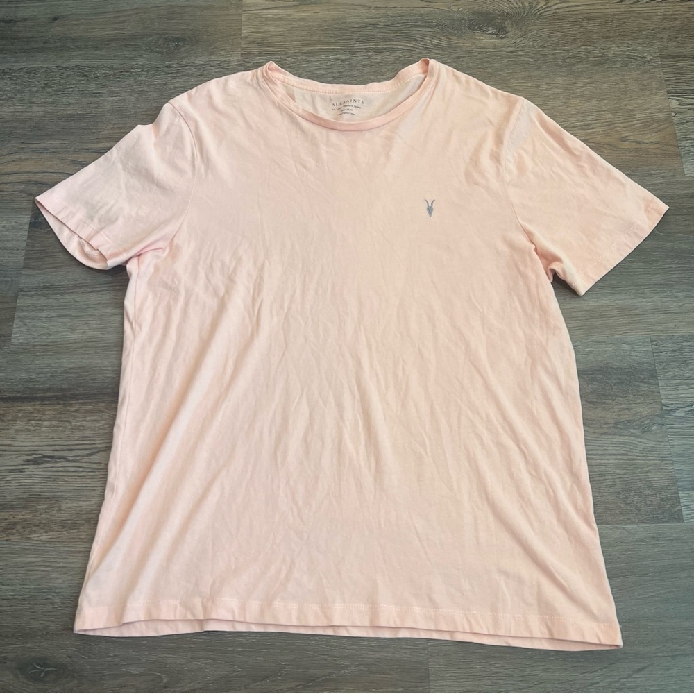 AllSaints Men’s Peach Crewneck T-Shirt XXL Soft Cotton Logo Tee Casual Soft